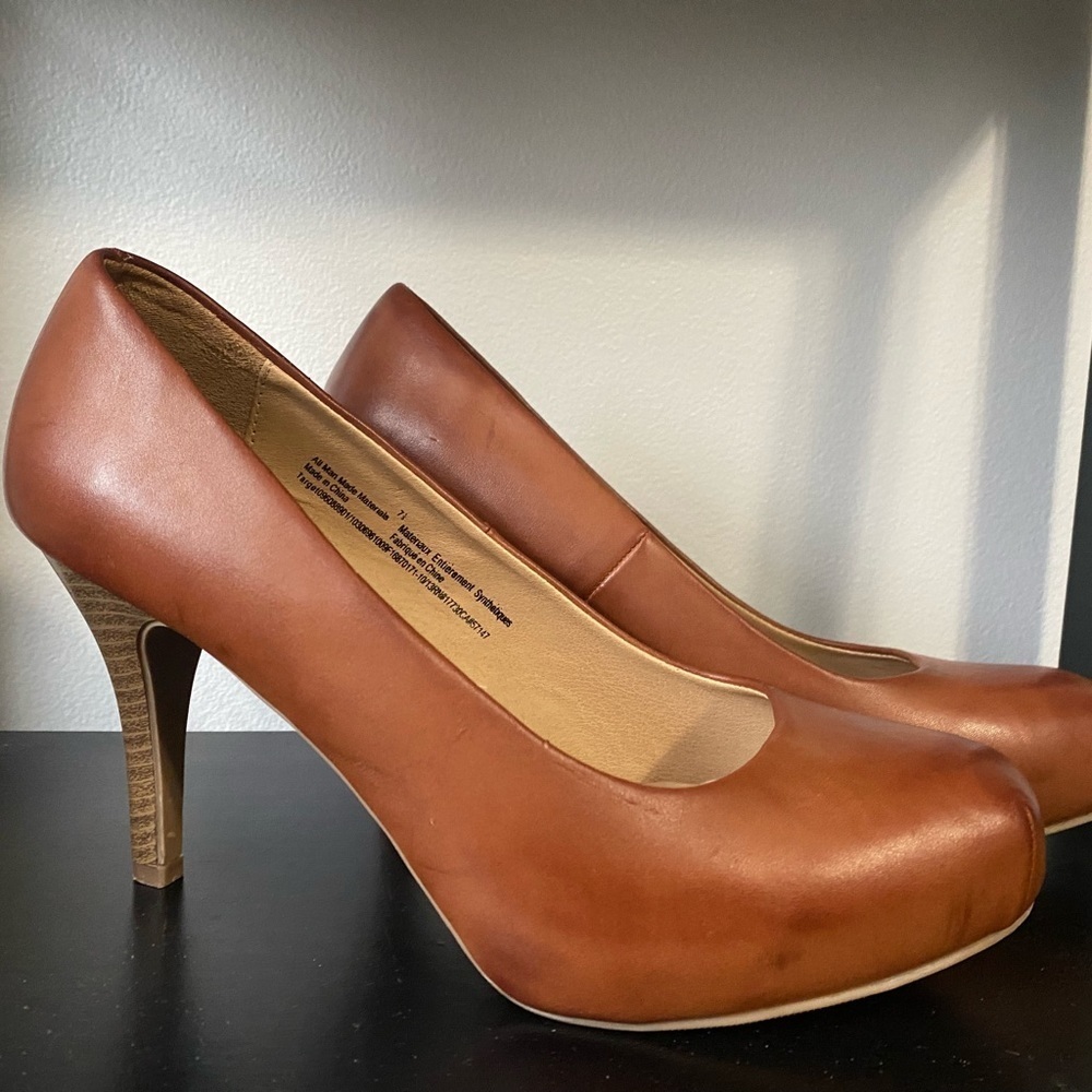 Mossimo Supply Co. Brown Leather Round-Toe High Heels